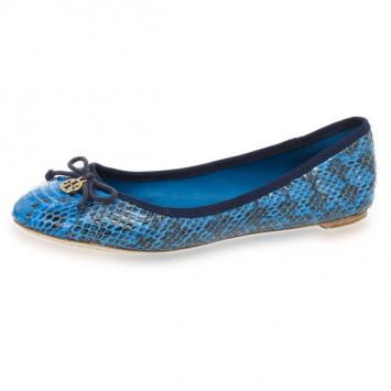 Tory Burch Blue Snakeskin Chelsea Ballet Flats Size 40