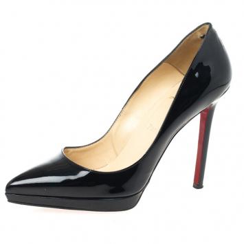 Christian Louboutin Black Patent Pigalle Plato Platform Pumps Size 38.5