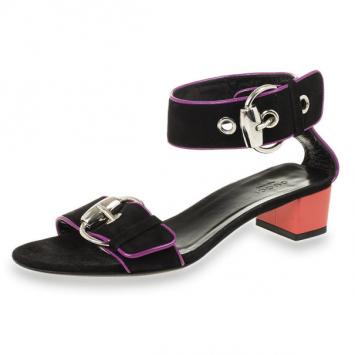 Gucci Black Buckle Ankle Strap Block Heel Sandals Size 36.5