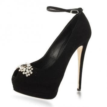 Giuseppe Zanotti Black Suede Embellished Toe Platform Stiletto Pumps Size 36.5