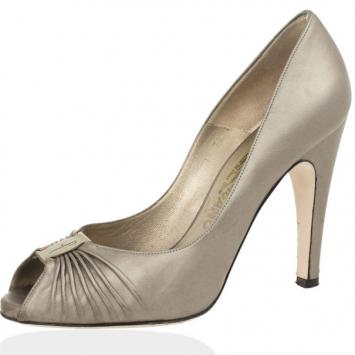 Salvatore Ferragamo Metallic Leather Fiberia Peep Toe Pumps Size 38