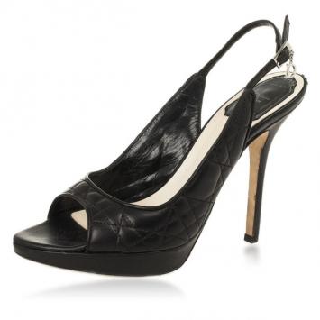 Christian Dior Black Quilted Cannage Slingback Sandals Size 37.5