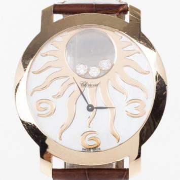 Chopard Happy Sun Rose Gold Leather Womens Wristwatch 40 MM