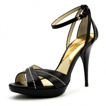 MICHAEL Michael Kors Black Leather Eleni Platform Ankle Strap Sandals Size 37.5