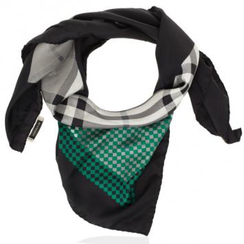 Burberry Grey Mulberry Silk Geometric Novacheck Square Scarf