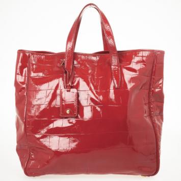 Saint Laurent Paris Red Large Patent Crocodile Print Tote