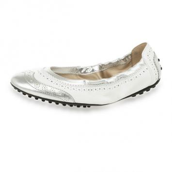 Tod's Silver Metallic Brogue Ballet Flats Size 36.5