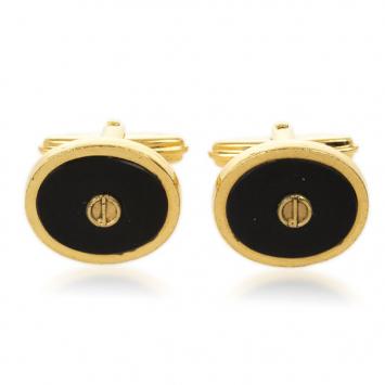 Pre Owned Dunhill Black Onyx Oval Gold Plated Cufflinks