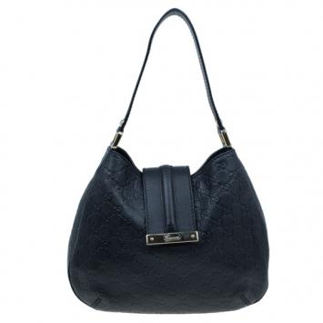 Gucci Black Guccissima Leather Medium Web Hobo
