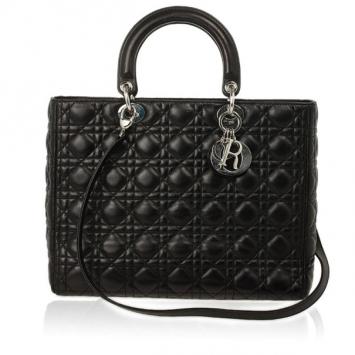 Christian Dior Black Lambskin Lady Cannage Large Bag