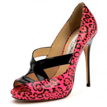 Jimmy Choo Pink Leopard Print Patent 'Gesture' Platform Pumps Size 37
