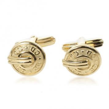 Pre Owned Christian Dior Logo Gold Plated Round Cufflinks