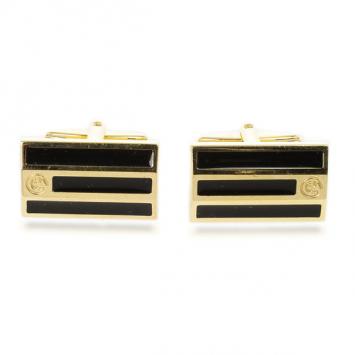 Pre Owned Caran D'Ache Black Enameled Gold Plated Cufflinks