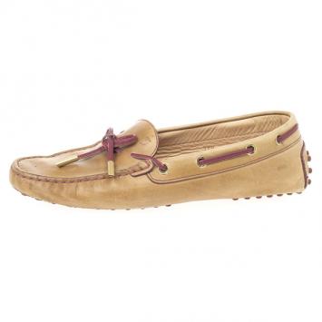 Tod's Brown Leather Bow Loafers Size 38.5