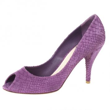Dior Purple Python Embossed Leather 'Miss Dior' Peep Toe Pumps Size 38