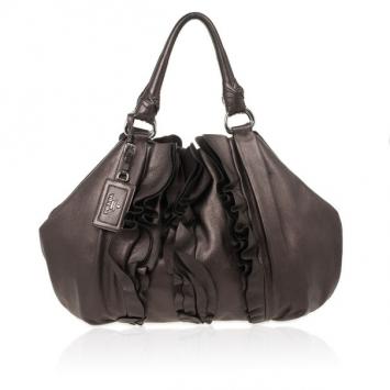 Prada Grey Nappa Leather Ruffle Shoulder Bag