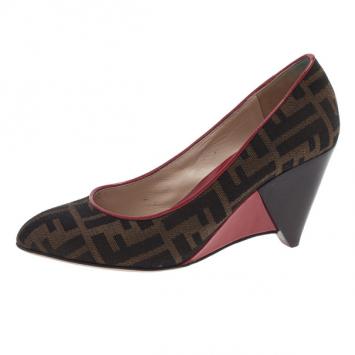 Fendi Zucca Canvas Wedge Pumps Size 36