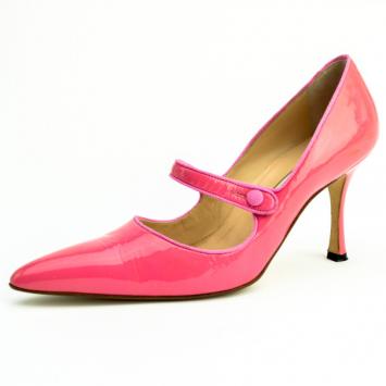 Manolo Blahnik Pink Patent Pointed Toe 'Campari' Mary Jane Pumps Size 37