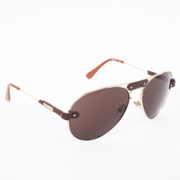 Chloe Gold Rimmed Womens Aviators With Brown Leather Trim