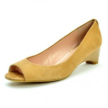 Stuart Weitzman Beige Lizard Embossed Logosavoir Peep Toe Pumps Size 37