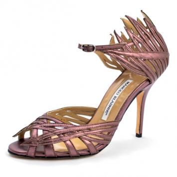 Manolo Blahnik Purple Metallic Strappy Sandals Size 36.5