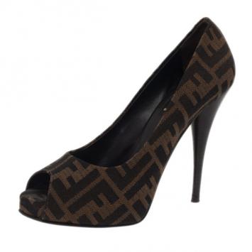 Fendi Zucca Canvas Peep Toe Pumps Size 38