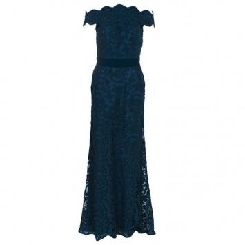  Tadashi Shoji Teal Scallop Lace Gown M