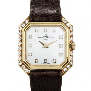 Baume & Mercier Classic Diamond 18K Yellow Gold Leather Womens Wristwatch 21 MM
