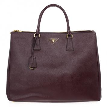 Prada Maroon Saffiano Lux Double-Zip Large Tote