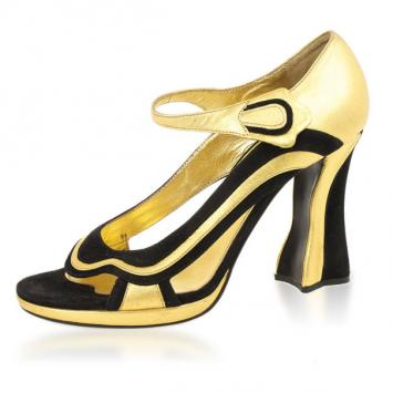 Prada Gold & Black Open Toe Sandals Size 39