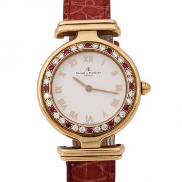 Baume & Mercier Jewelry Diamond 18K Yellow Gold Leather Womens Wristwatch 30MM