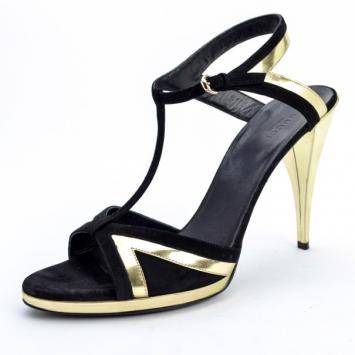 Gucci Black & Gold T Strap Sandals Size 41