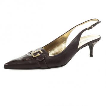 Dolce and Gabbana Brown Pointed Toe Embossed Leather Slingback Sandals Size 40