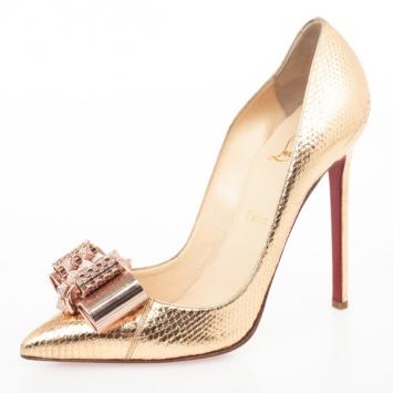 Christian Louboutin Gold Metal Knot Décolleté Pigalle Pumps Size 39.5