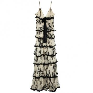 D and G Black &amp; White Ribbon Tiered Silk Gown M