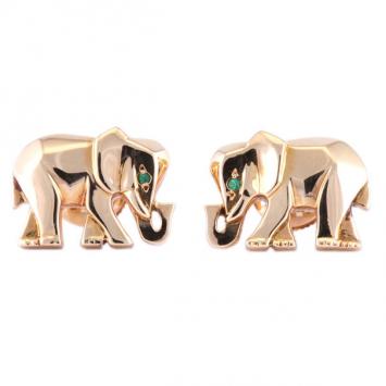 Cartier Elephant Emerald 18K Yellow Gold Stud Earrings