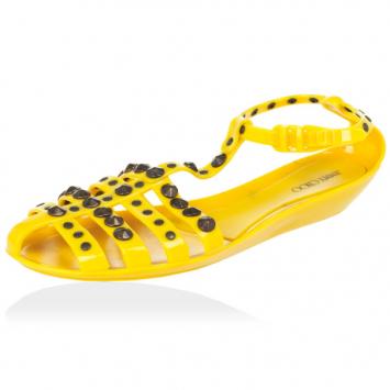 Jimmy Choo Yellow Studded Rubber Gladiator Sandals Size 41