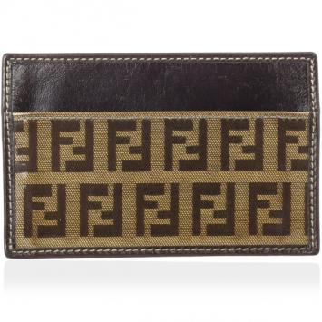 Pre Owned Fendi Zucchino Business Card Holder 