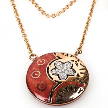 La Nouvelle Bague 18 K Yellow Gold & Silver Orange Enamel Diamond Necklace