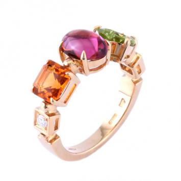 Bvlgari Allegra Diamond Multicolored Gemstones 18K Yellow Gold Ring Size 50