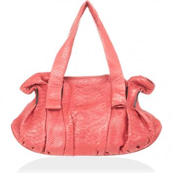 Zagliani Coral Pink Python Pleated Bag
