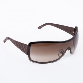 Chanel Brown Quilted Leather 4155-Q Women Shield Sunglasses