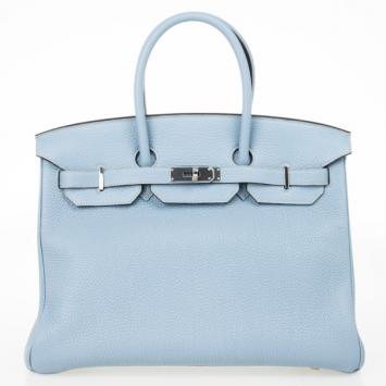 Hermes Blue Lin Clemence Leather Birkin 35 CM