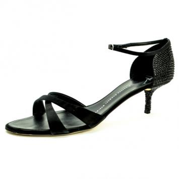 Giuseppe Zanotti Black Satin Rhinestone Sandals Size 41