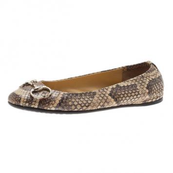 Gucci Beige Python Horsebit Ballet Flats Size 37.5
