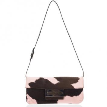 Fendi Pink Animal Pony Hair Cow Print Baguette Bag