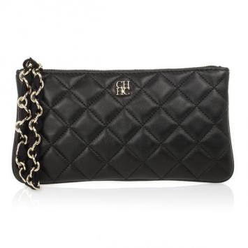 Carolina Herrera Black Quilted Leather Wristlet