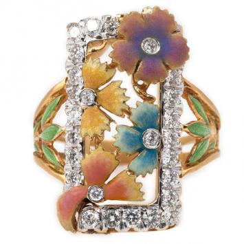 Masriera Flower Enamel Diamond Ring Size 54.5