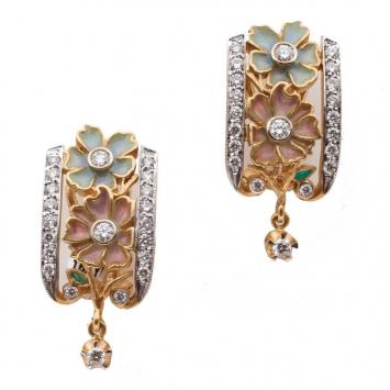 Masriera Flower Enamel Diamond Earrings