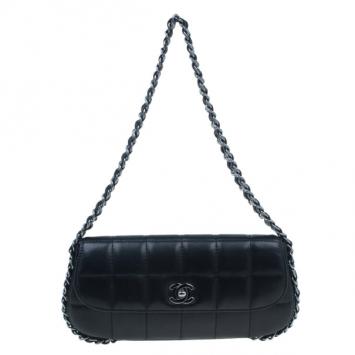 Chanel Black Lambskin Triple Chain Chocolate Bar Classic Flap